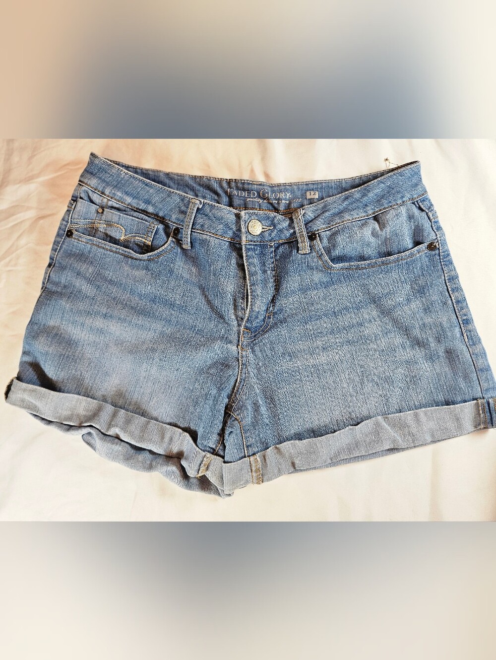 Faded Glory Womens Blue Cuffed Bottom Five Pocket Jean Shorts Size 12